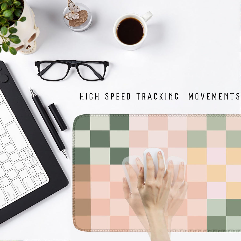 Checkered Desk Mat Cute Pink Pastel XXL Large Mouse Pad Aesthetic Boho Desk Pad with Stitched Edges, Office Decor Keyboard Pad Mouse Mat for Computer