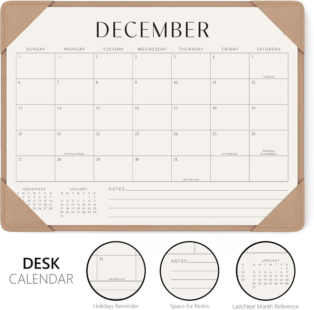 Jotsome Desk Calendar 2026-2027 with Protective Mat 14"x10.5"