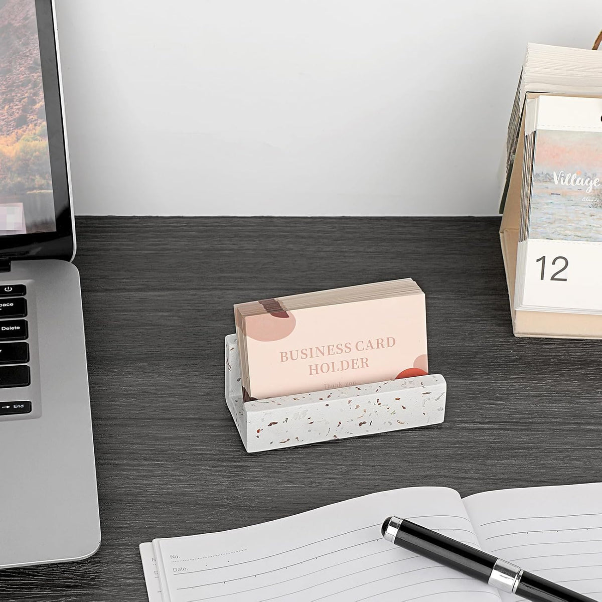 Hipiwe Business Card Holder for Desk Terrazzo Business Card Display Stand