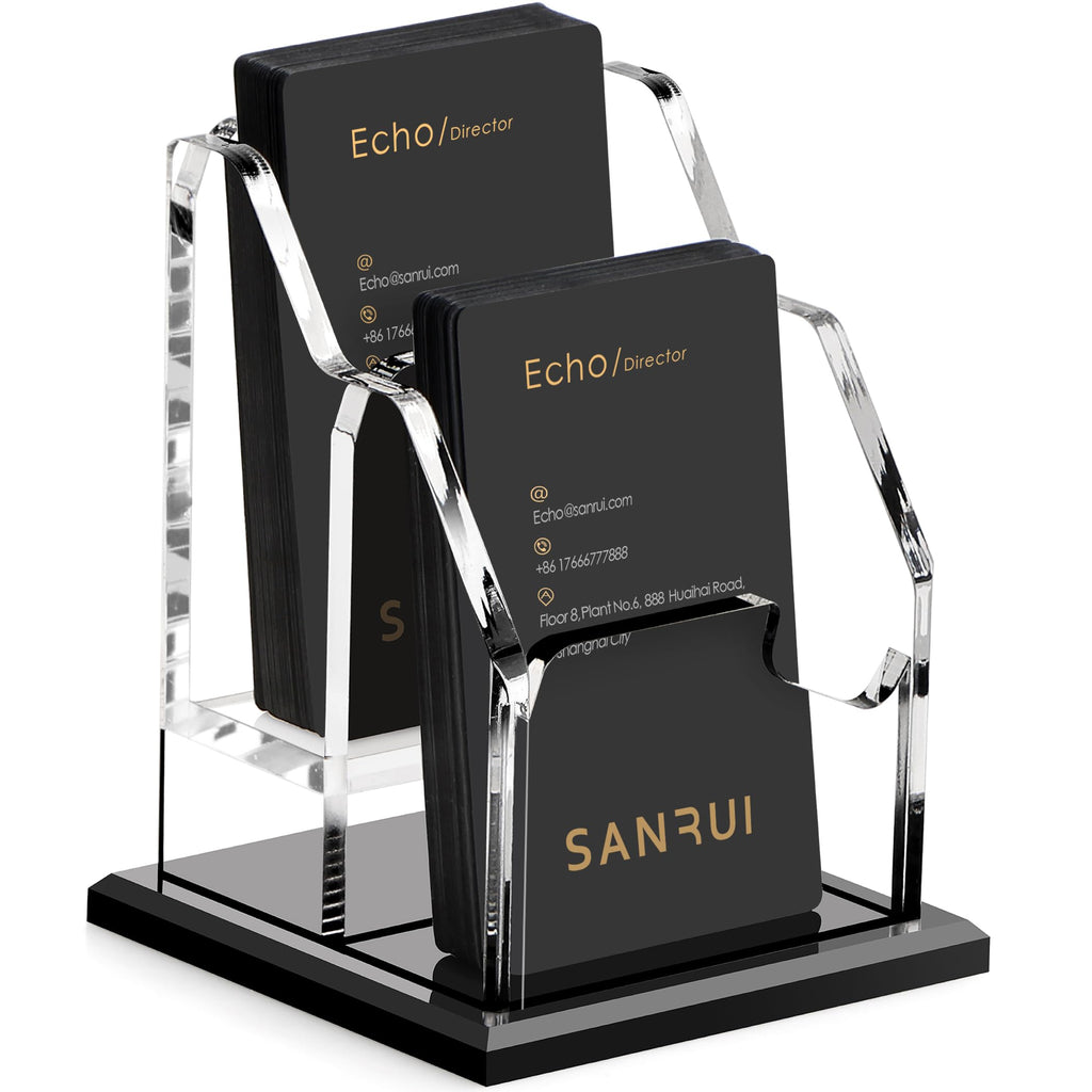 SANRUI Black Business Card Holder for Desk 1 Slot Clear Acrylic Horizontal