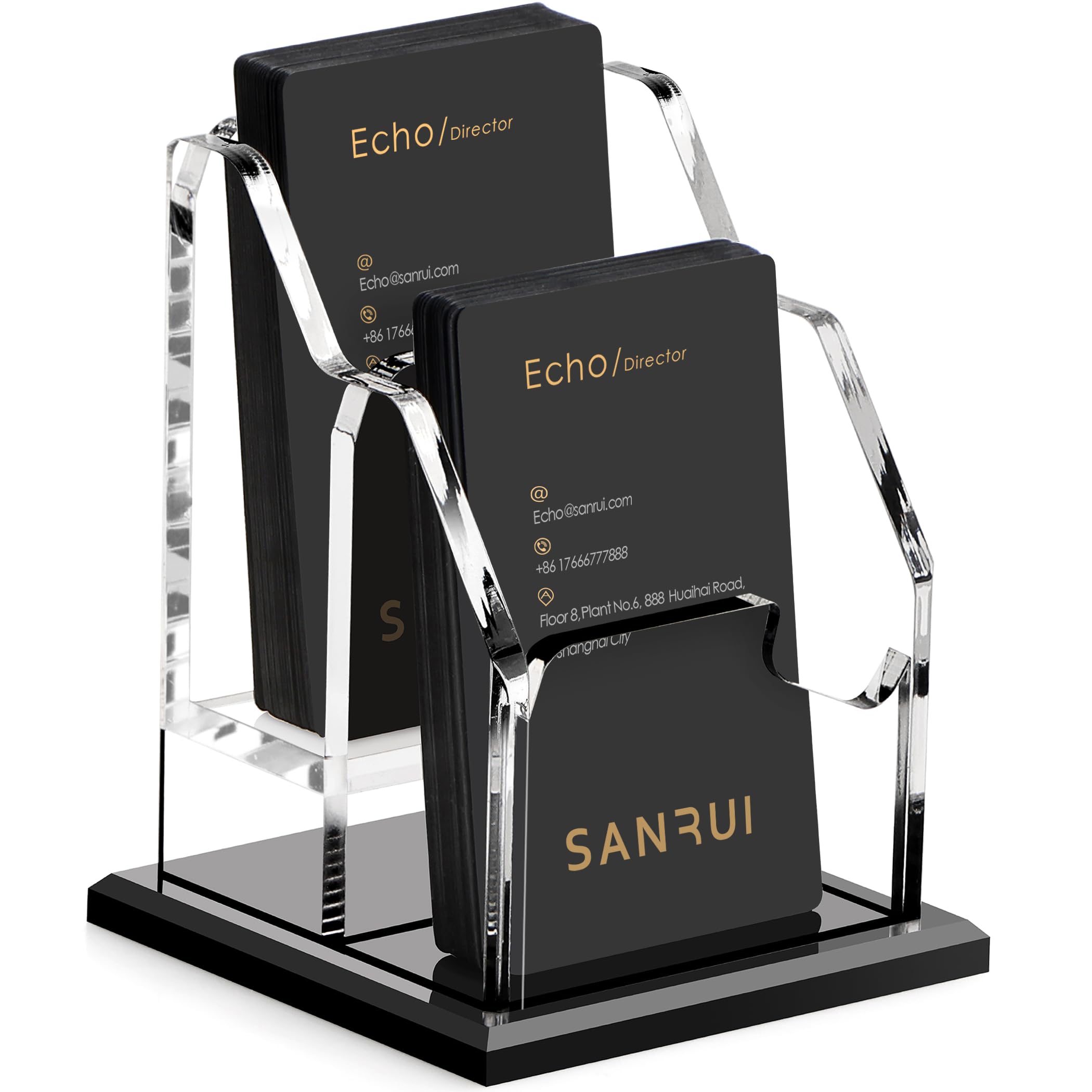 SANRUI Black Business Card Holder for Desk 1 Slot Clear Acrylic Horizontal