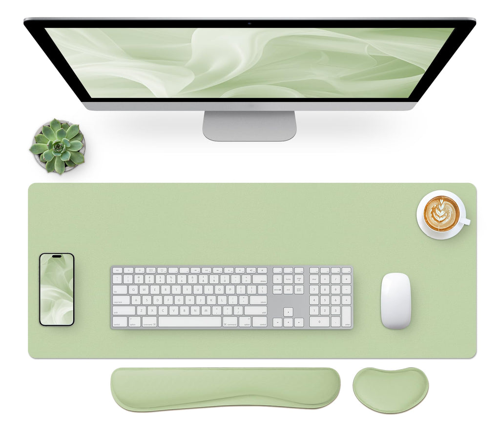 Bloss Leather Desk Pad and Keyboard Wrist Rest, Large Mouse Pad + Keyboard Pad+Mouse Wrist Support, Non-Slip Desk Mat Protector for Office, Home(31.5×15.7 Inches,Beige)