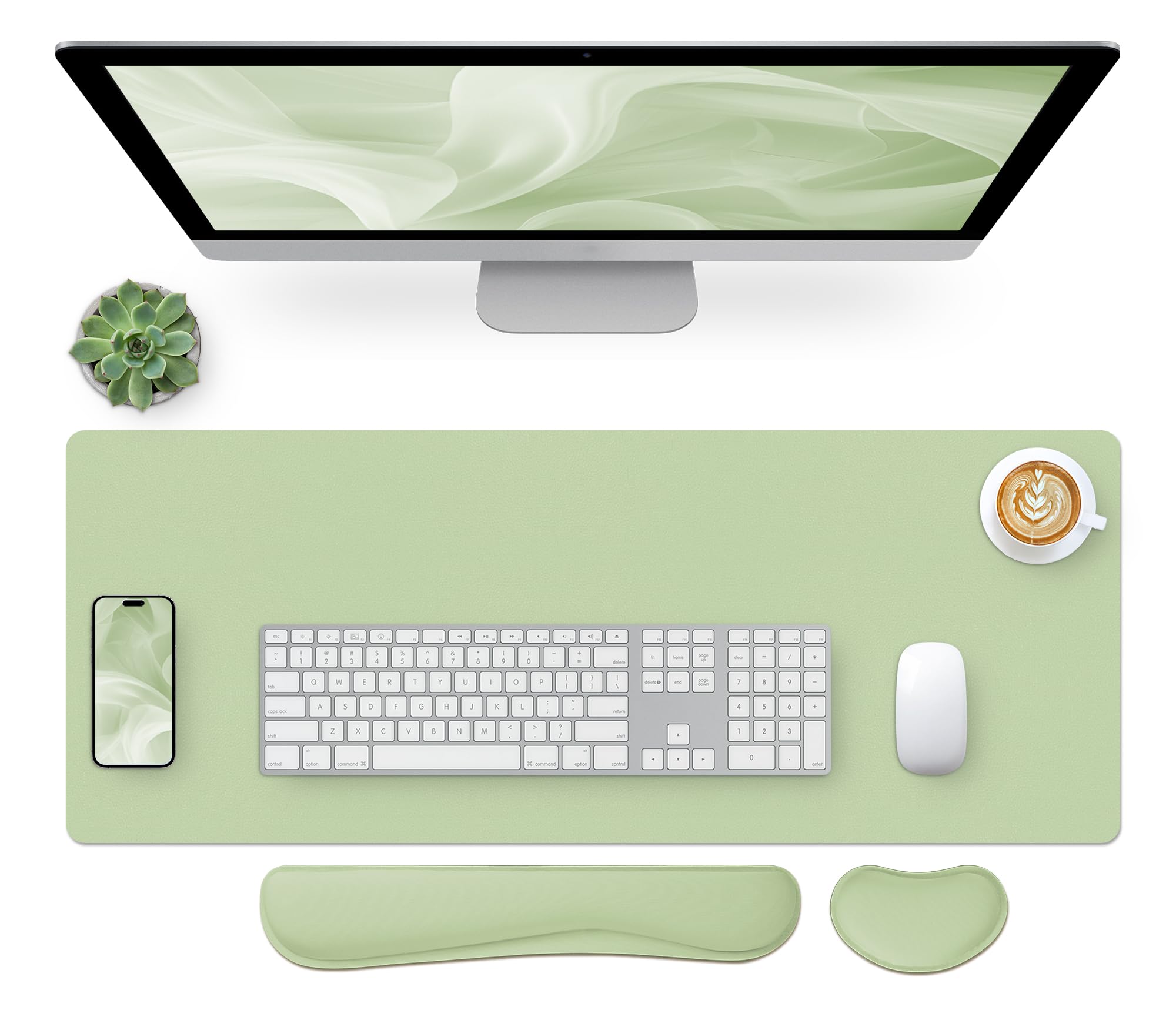 Bloss Leather Desk Pad and Keyboard Wrist Rest, Large Mouse Pad + Keyboard Pad+Mouse Wrist Support, Non-Slip Desk Mat Protector for Office, Home(31.5×15.7 Inches,Beige)