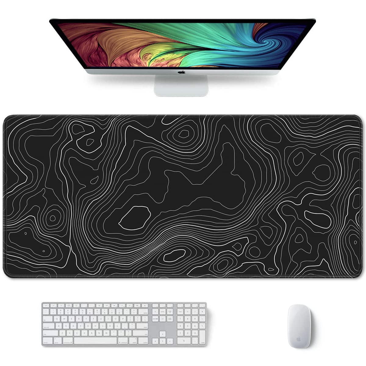 Auhoahsil Desk Mat, Ultra Large Mouse Pad, XXL Gaming Mousepad, Green Tropical Leaves Deskpad, Big Extended Full Size Mouse Pad, Desktop Desk Matt for Keyboard, Laptop & Computer, 35.5 x 15.7 in