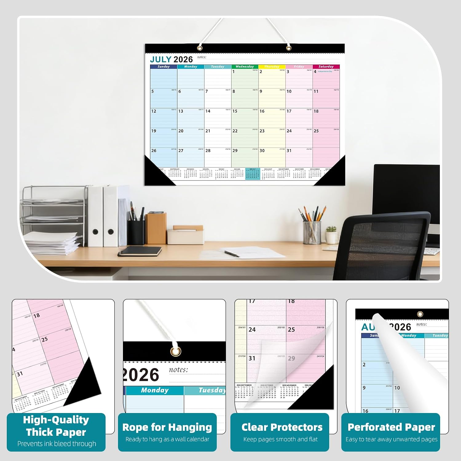 ZTX Desk Calendar 2026-2027 18 Month Big Planner Colorful