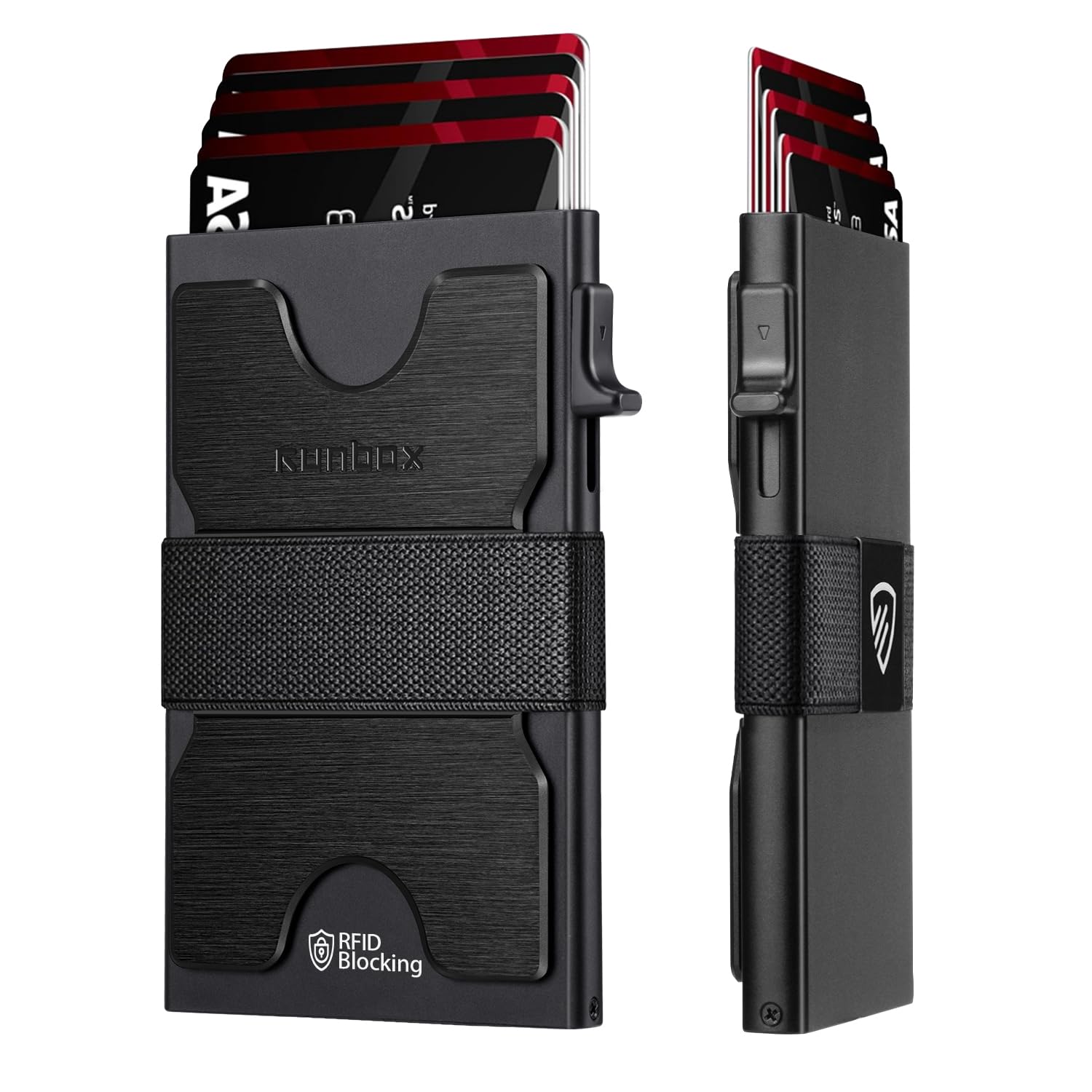 RUNBOX Slim Wallet for Men, RFID Aluminum Pop-Up Card Holder for 12 Cards