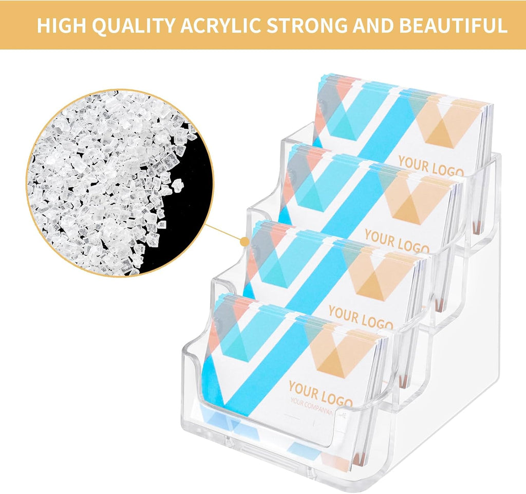 HSYMQ 1 Piece Desktop Clear Bussiness Card Holder, Plastic Card Display Stand, 4 Tier Acrylic Card Holder for Office