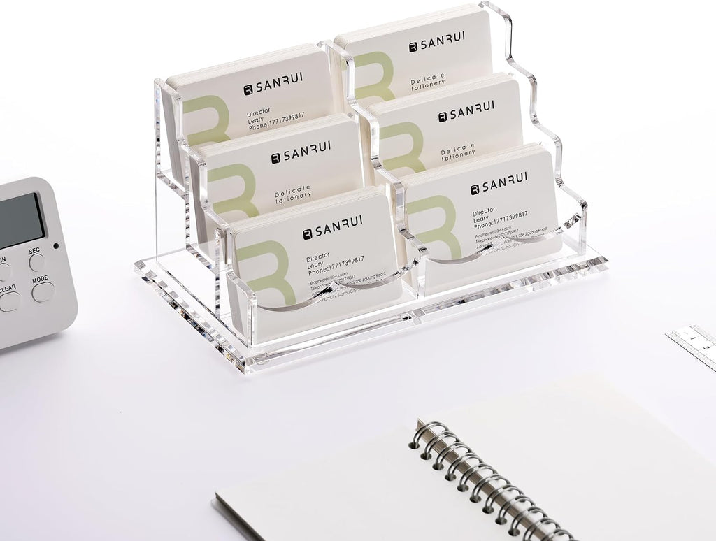 SANRUI Clear Acrylic Desk Business Card Holder, 6 Horizontal Slots