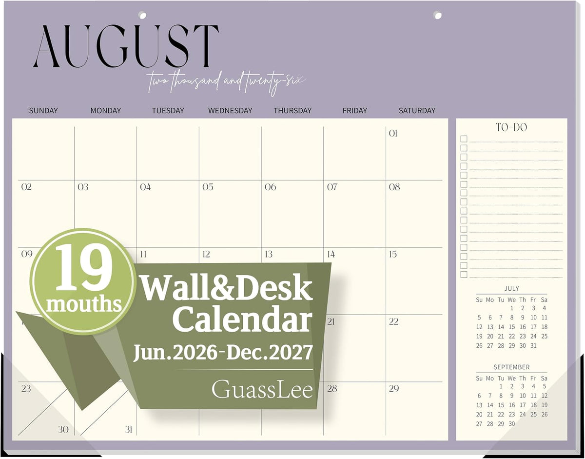 GuassLee Desk Calendar 2026-2027, 19 Months (Jun 2026-Dec 2027), 14" x 11"