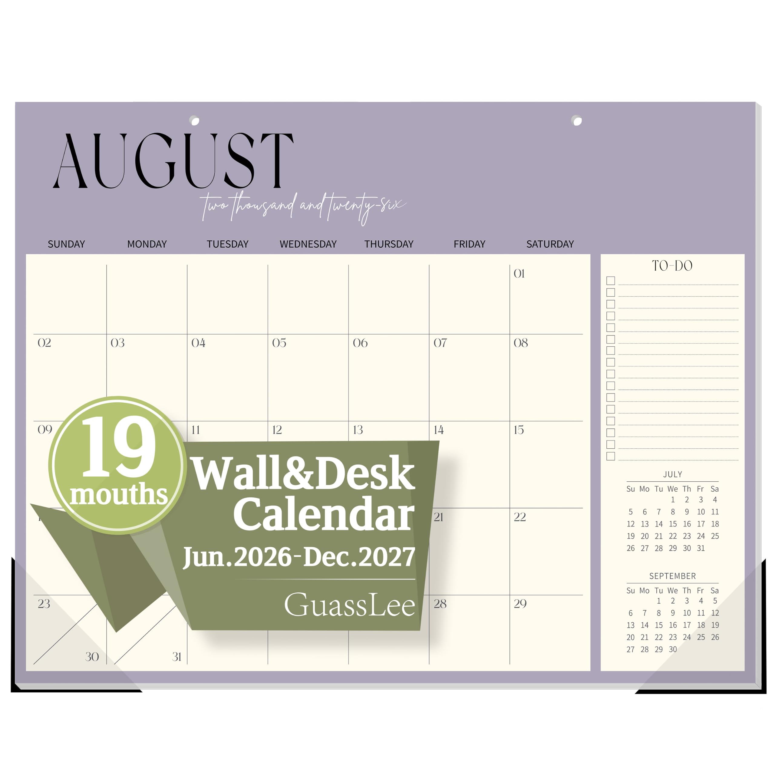 GuassLee Desk Calendar 2026-2027, 19 Months (Jun 2026-Dec 2027), 14" x 11"