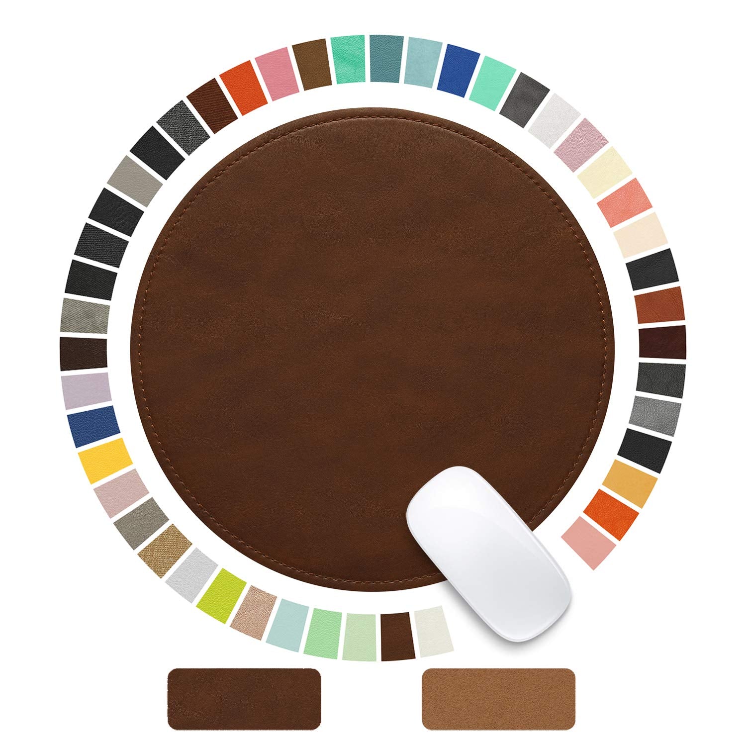 Mouse Pad, PU Mouse Pad，Leather Mouse Pad with Stitched Edge Micro-Fiber Base with Non-Slip Waterproof，Mouse Pad for Computers，Laptop, 8x11Inch (Caramel Brown)