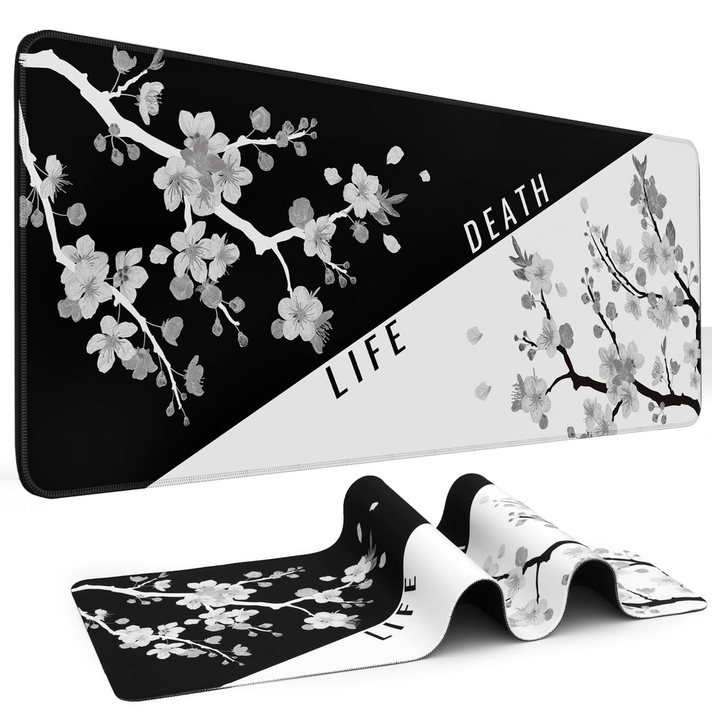 DIGSOM Gaming Mouse Pad, Black with White Topographic Line, 31.5x11.8in