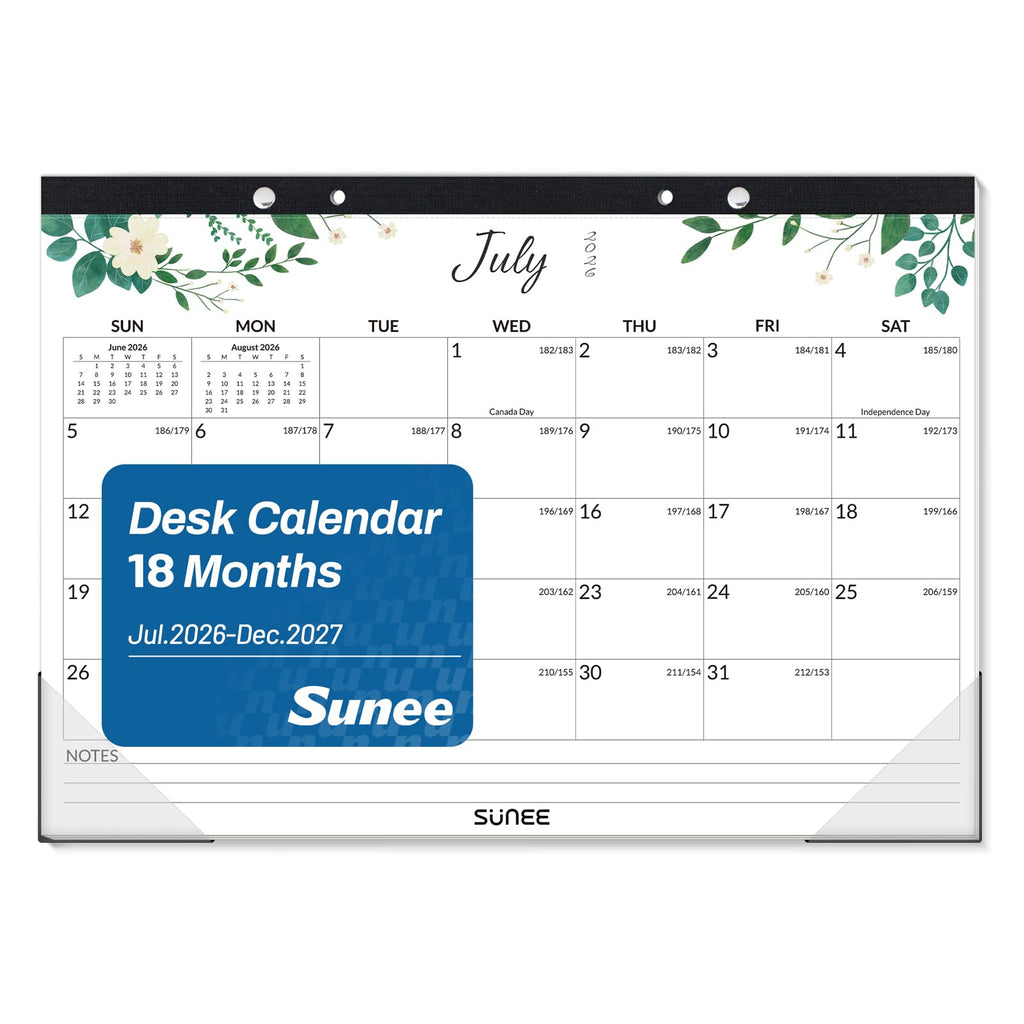 SUNEE Desk Calendar 2026-2027, 17" x 12", 18-Month Monthly Desk Calendar from Jul. 2026 - Dec. 2027, Academic Desk Calendar for Teacher, School, Seasons Color