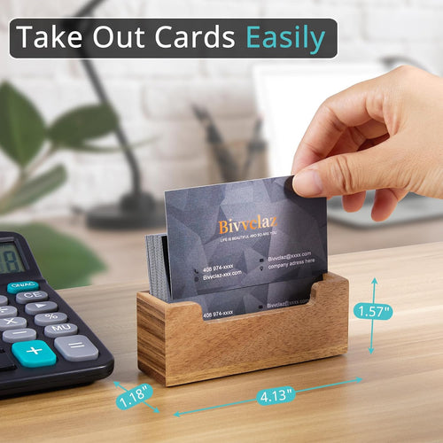 Bivvclaz Business Card Holder Desk, Acacia Wood Business Card Organizer Desktop Business Card Display Stand for Office Tabletop Exhibition, Small Business Essentials