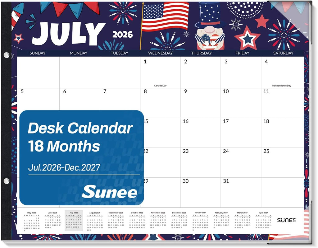SUNEE Desk Calendar 2026 Large 22x17 from July 2026 to December 2027, Extra Large Desktop Monthly Calendar Pad 18 Months For Teacher or Office, Desk Top, Seasonal