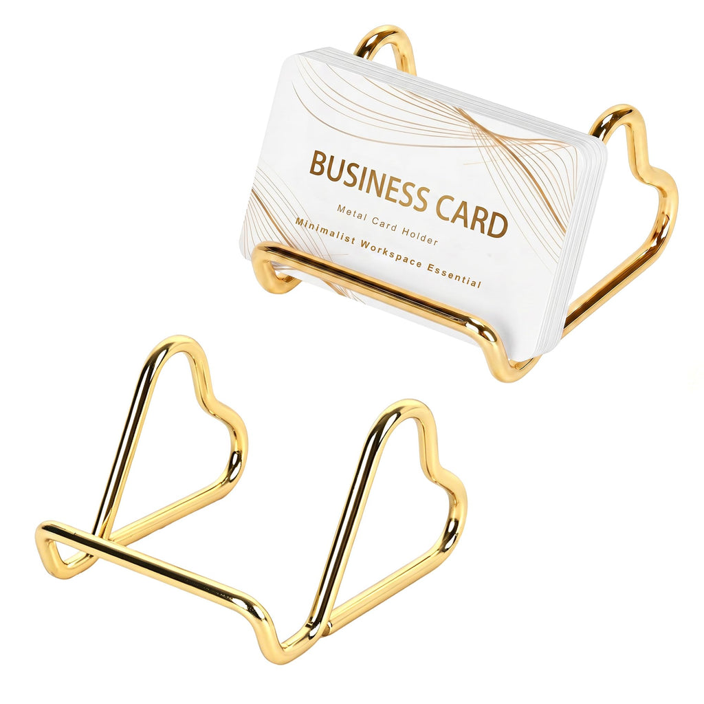 Business Card Holder Desk,Cute Metal Business Cards Holder, Heart Shaped Business Card Display Stand for Men & Women, Small Smartphone Stand & Photo Holder for Office Vendor Booth (Gold)