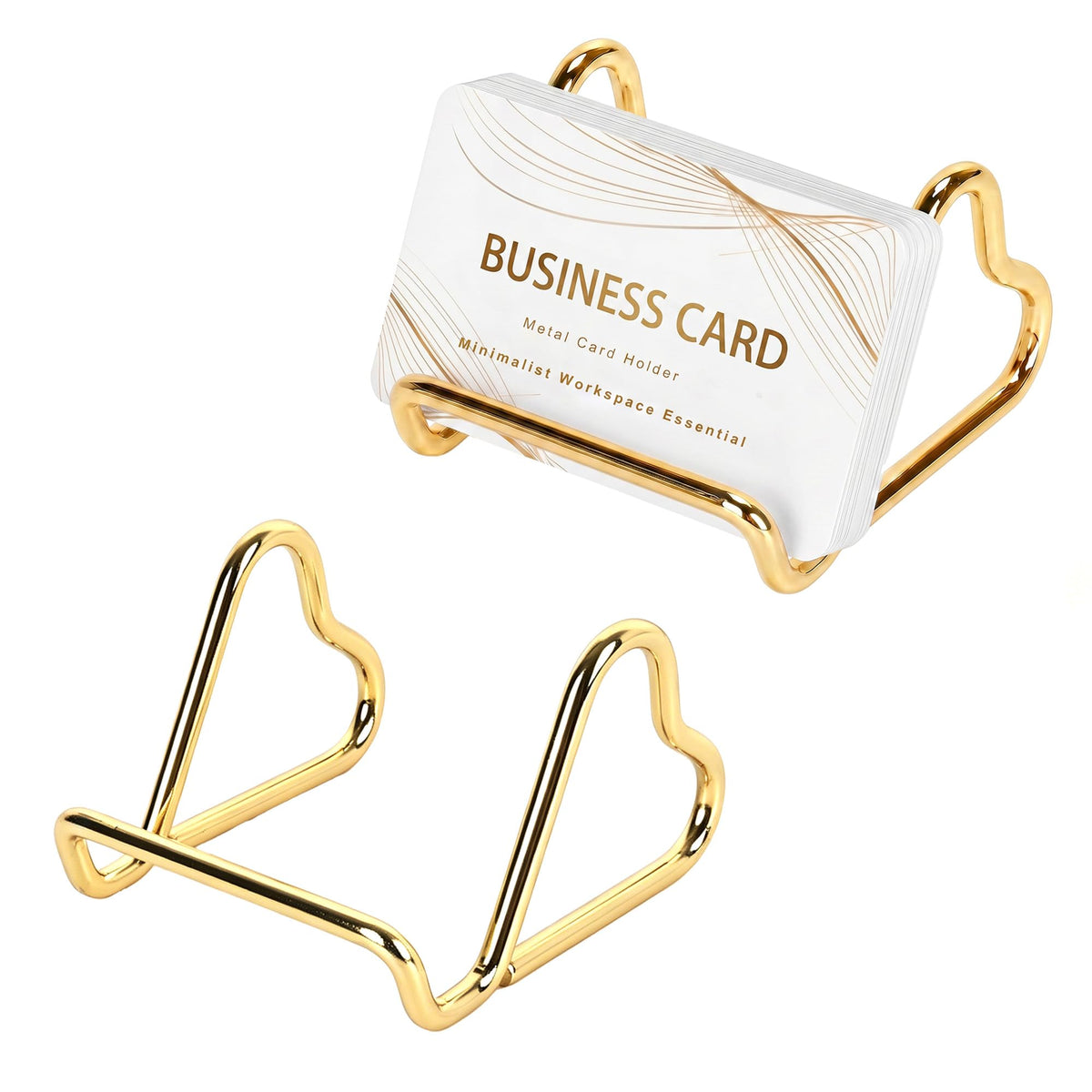 Business Card Holder Desk,Cute Metal Business Cards Holder, Heart Shaped Business Card Display Stand for Men & Women, Small Smartphone Stand & Photo Holder for Office Vendor Booth (Gold)