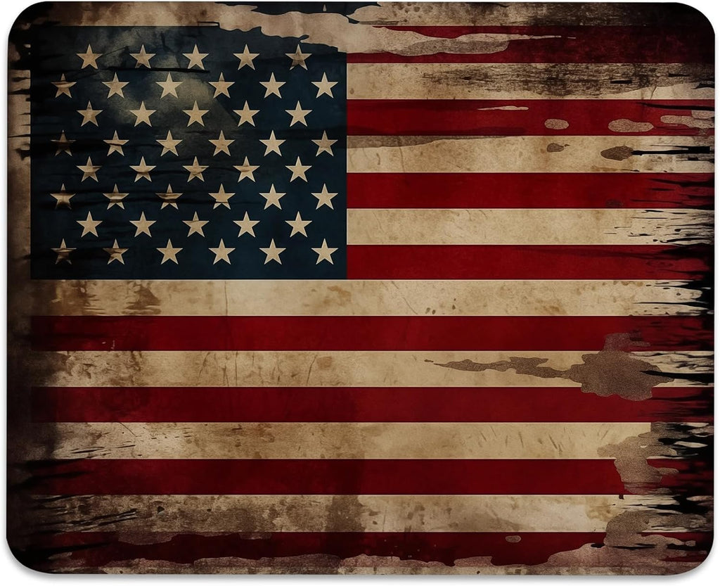 Vintage American Flag Mouse Pad - Patriotic Durability for Your Desk, Stitched Edges Non-Slip Rubber Base Mouse Pads for Computers Laptop