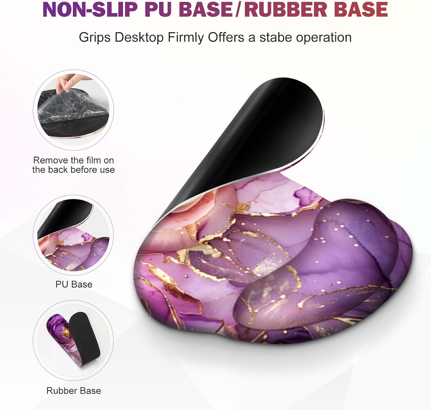 Gaming Mouse Pad Large Desk Mat, Cute Purple Marble Rose Desk Pad Protector