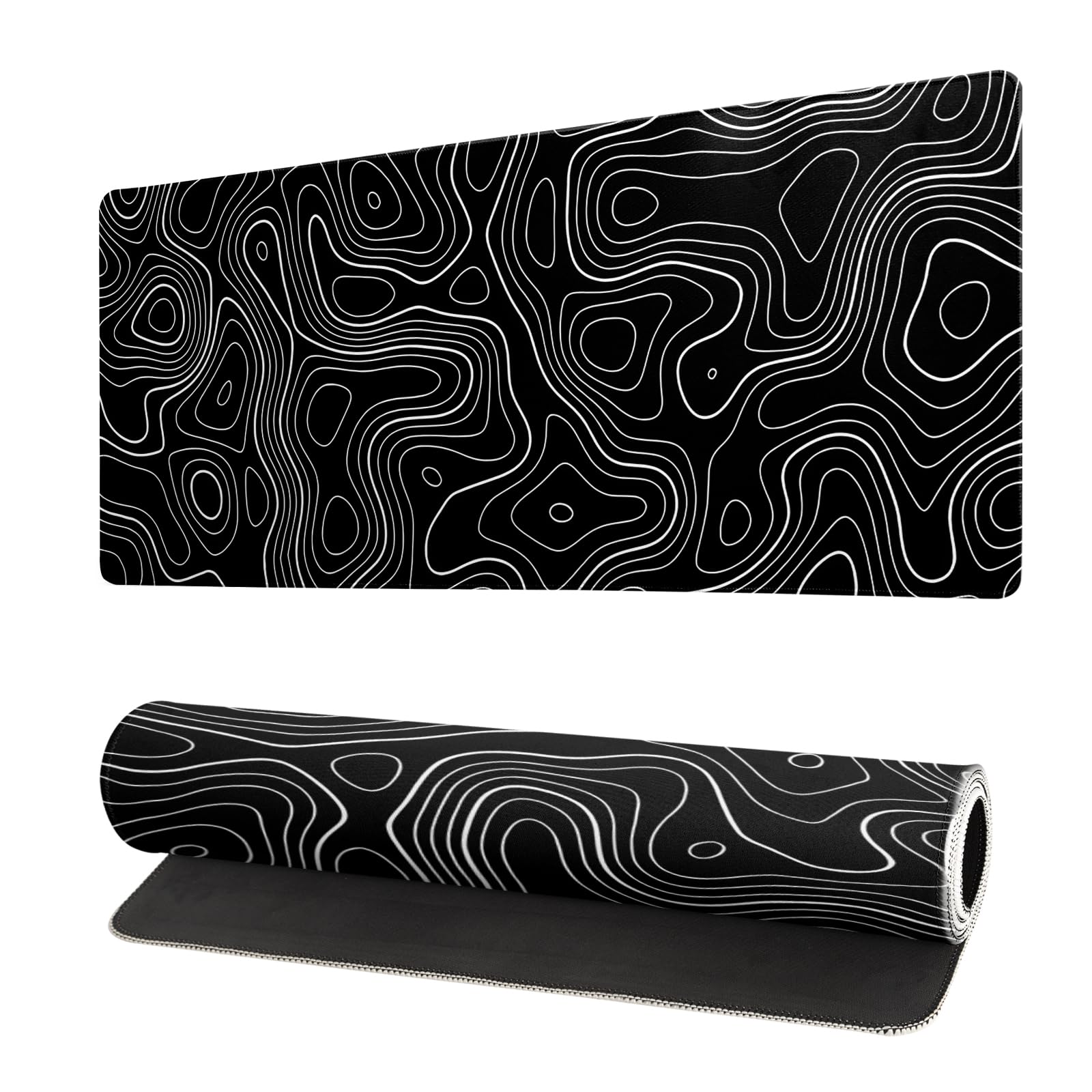 Topographic Contour Extended Big Mouse Pad Large,Gaming Mouse Pad Desk Pad,27.6x11.8 Inch Long Computer Keyboard Mouse Mat Mousepad with 3mm Non-Slip Base and Stitched Edge for Gaming and Office
