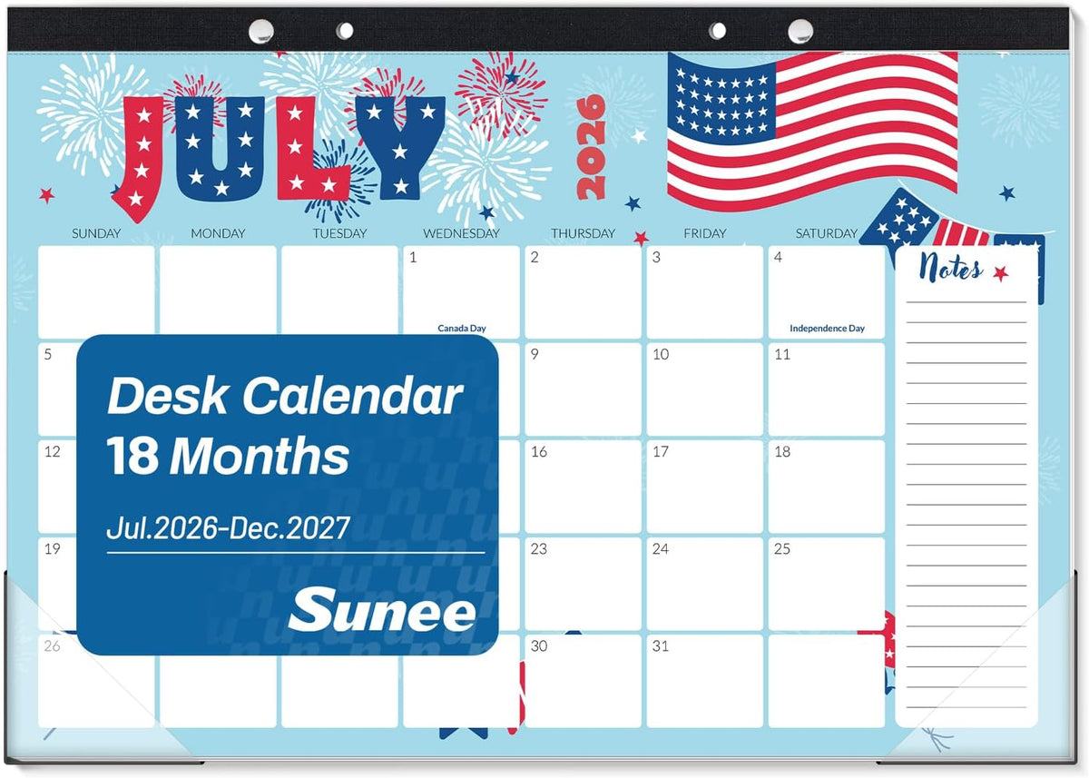 SUNEE Desk Calendar 2026-2027, 17" x 12", 18 Month Calendar Jul. 2026 - Dec. 2027, Calendar 2026-2027 With Notes, for Planning, Organizing in Family, School or Office, Cute