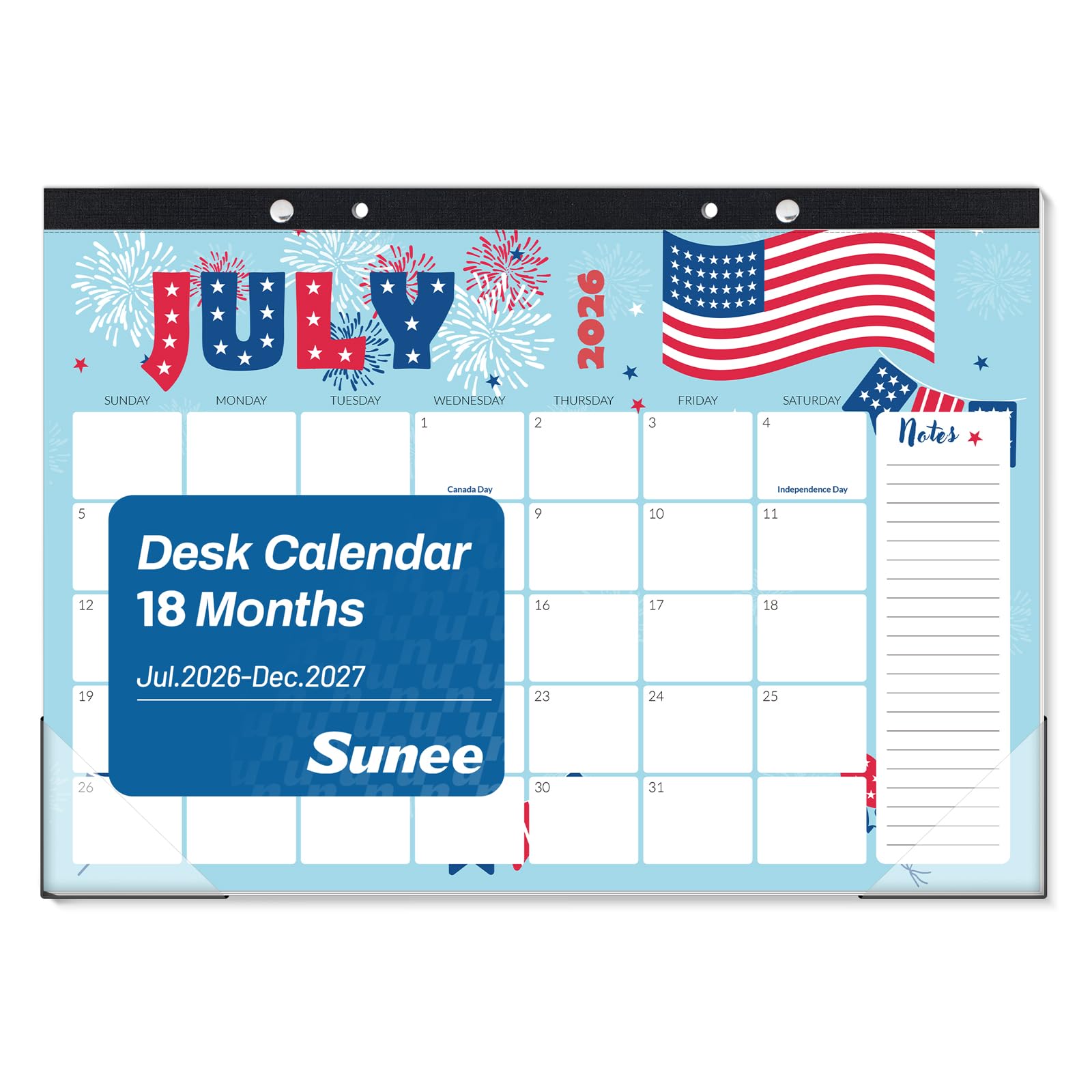 SUNEE Desk Calendar 2026-2027, 17" x 12", 18 Month Calendar Jul. 2026 - Dec. 2027, Calendar 2026-2027 With Notes, for Planning, Organizing in Family, School or Office, Cute