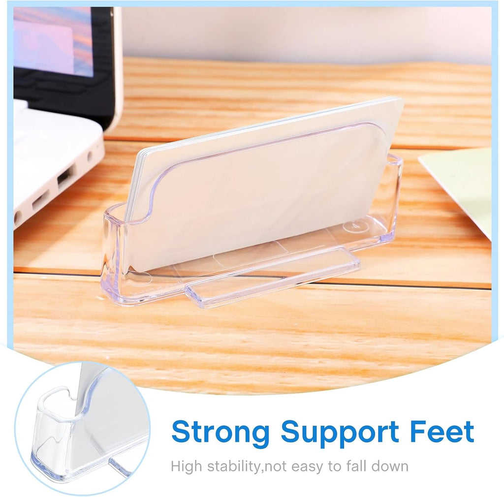 Leinuosen 50 Pack Business Card Holder for Desk Acrylic Business Card Holder Display Clear Label Stand Label Table Desktop Organizer for Home and Office