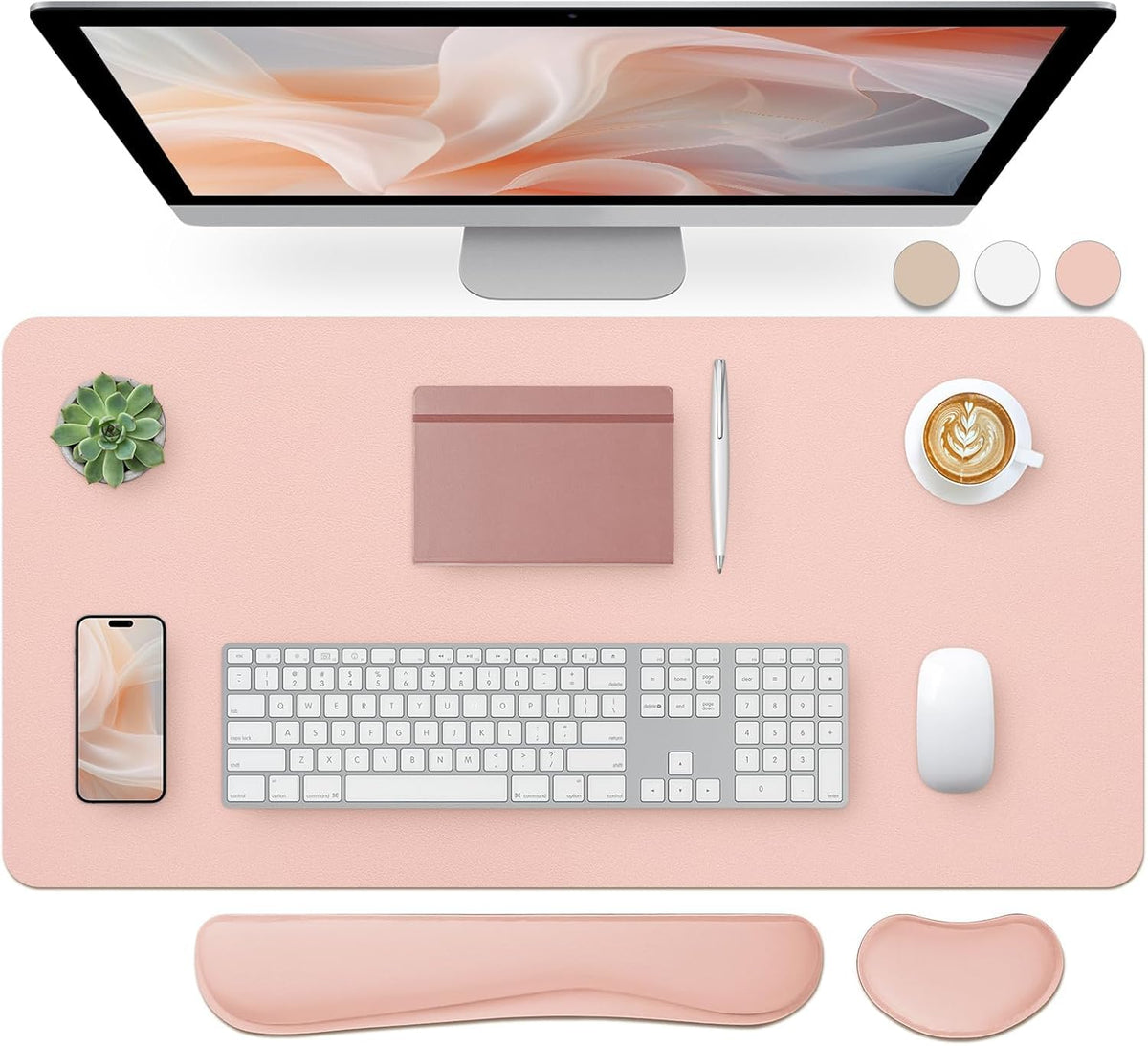 Bloss Leather Desk Pad and Keyboard Wrist Rest, Large Mouse Pad + Keyboard Pad+Mouse Wrist Support, Non-Slip Desk Mat Protector for Office, Home(31.5×15.7 Inches,Beige)
