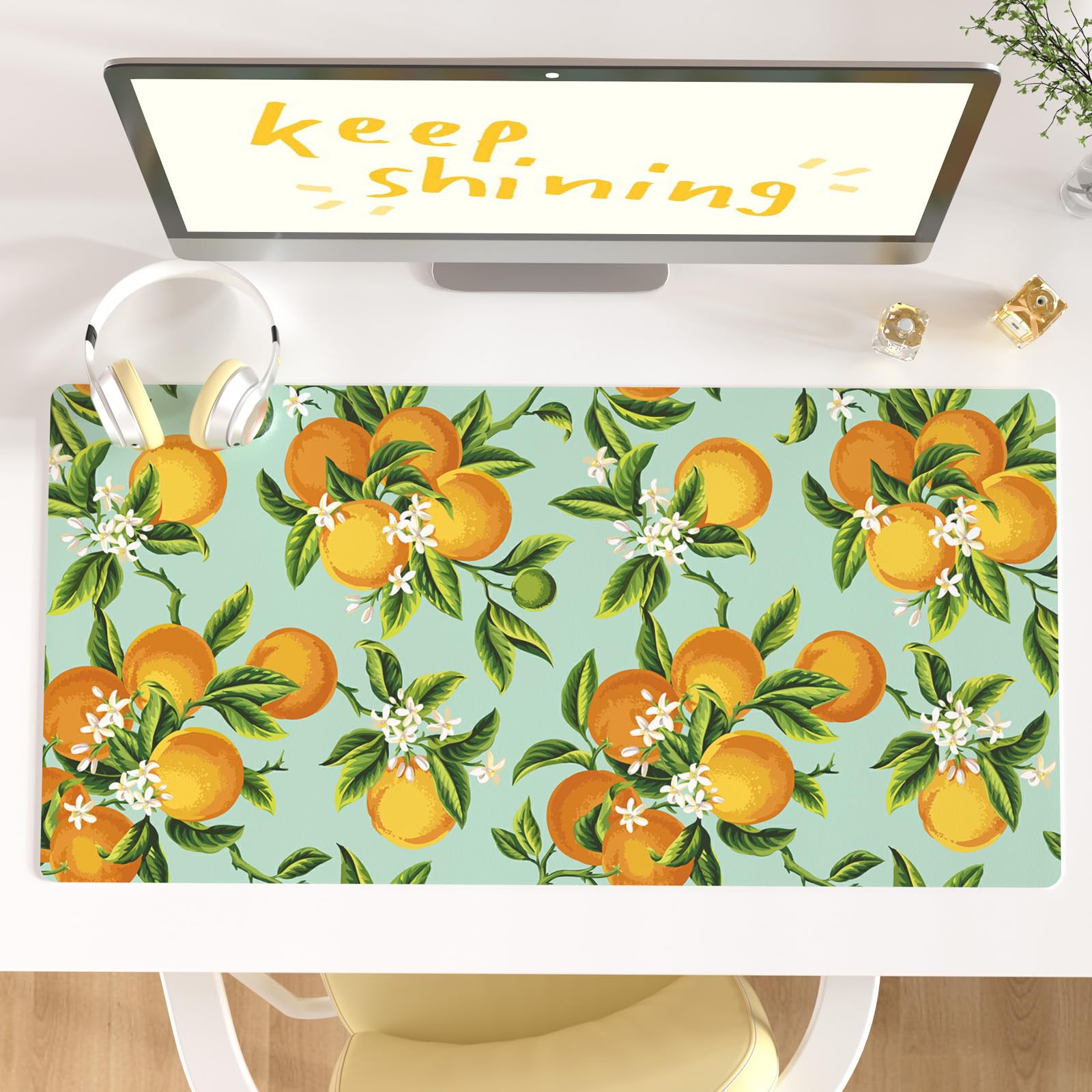 Faux Leather Large Mouse Pad, Office Desk Mat, 31.5"x15.7", Pink Floral