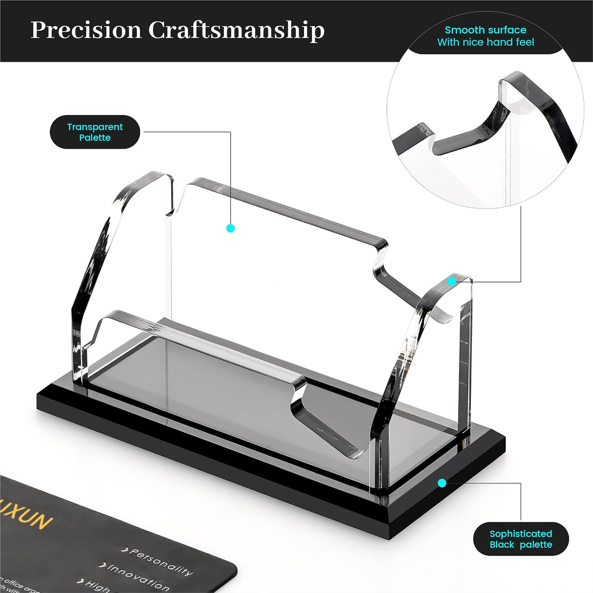 YUXUN Black Business Card Holder for Desk-2 Tier 2 Slot, Acrylic Business Card Holder for Women Men, 100+ Business Cards Display Stand, Multiple Business Card Display for Exhibition, Home, Office