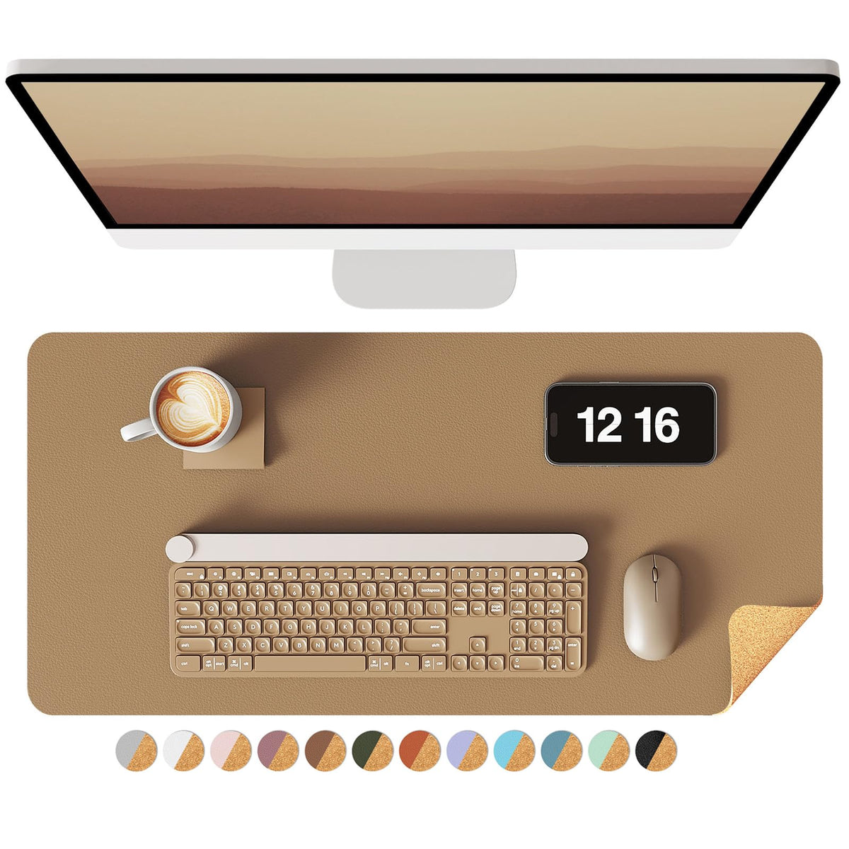 YSAGi Double-Sided Desk Pad, 31.5"x15.7"Leather Desk Mat, Eco Cork Desk Pad Protector,Large Mouse Pad,Waterproof Desk Blotter for Office/Home(Coffee)