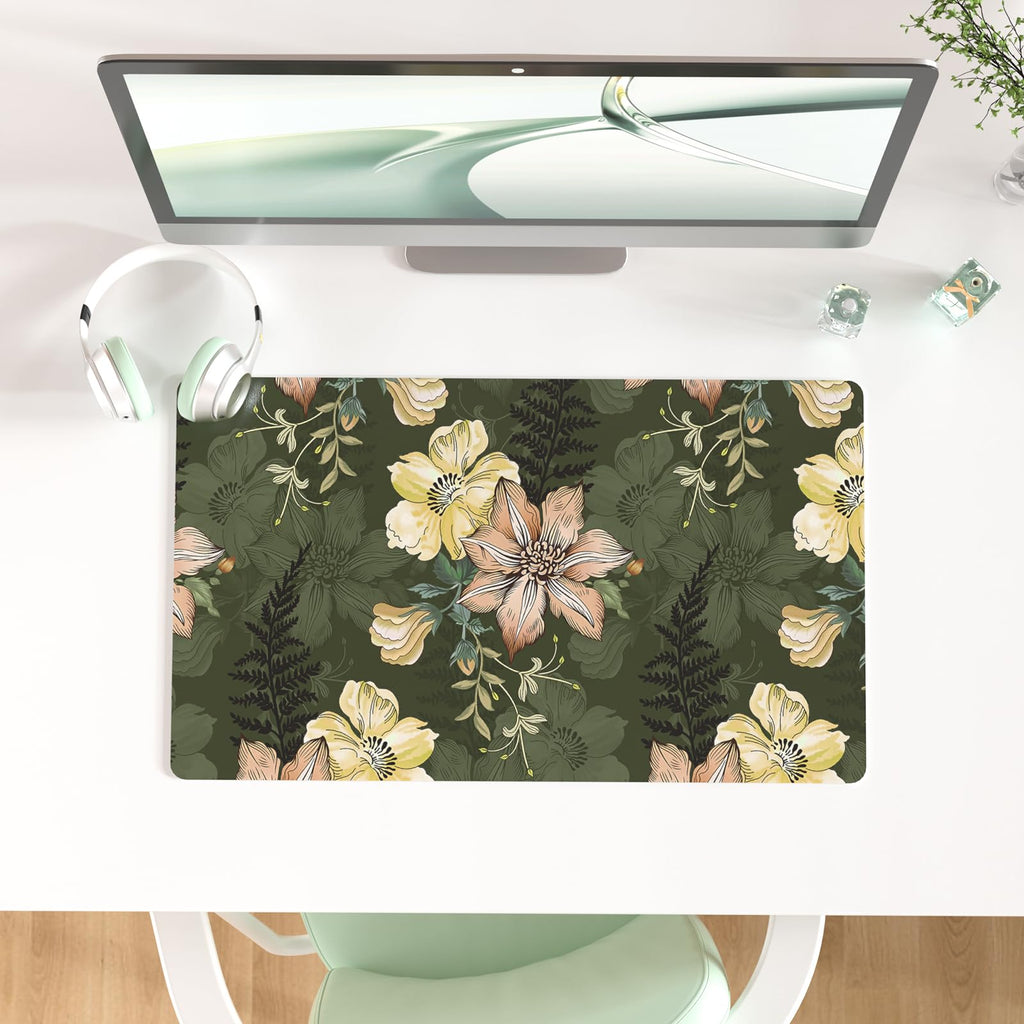 Faux Leather Large Mouse Pad, Office Desk Mat, 31.5"x15.7", Pink Floral
