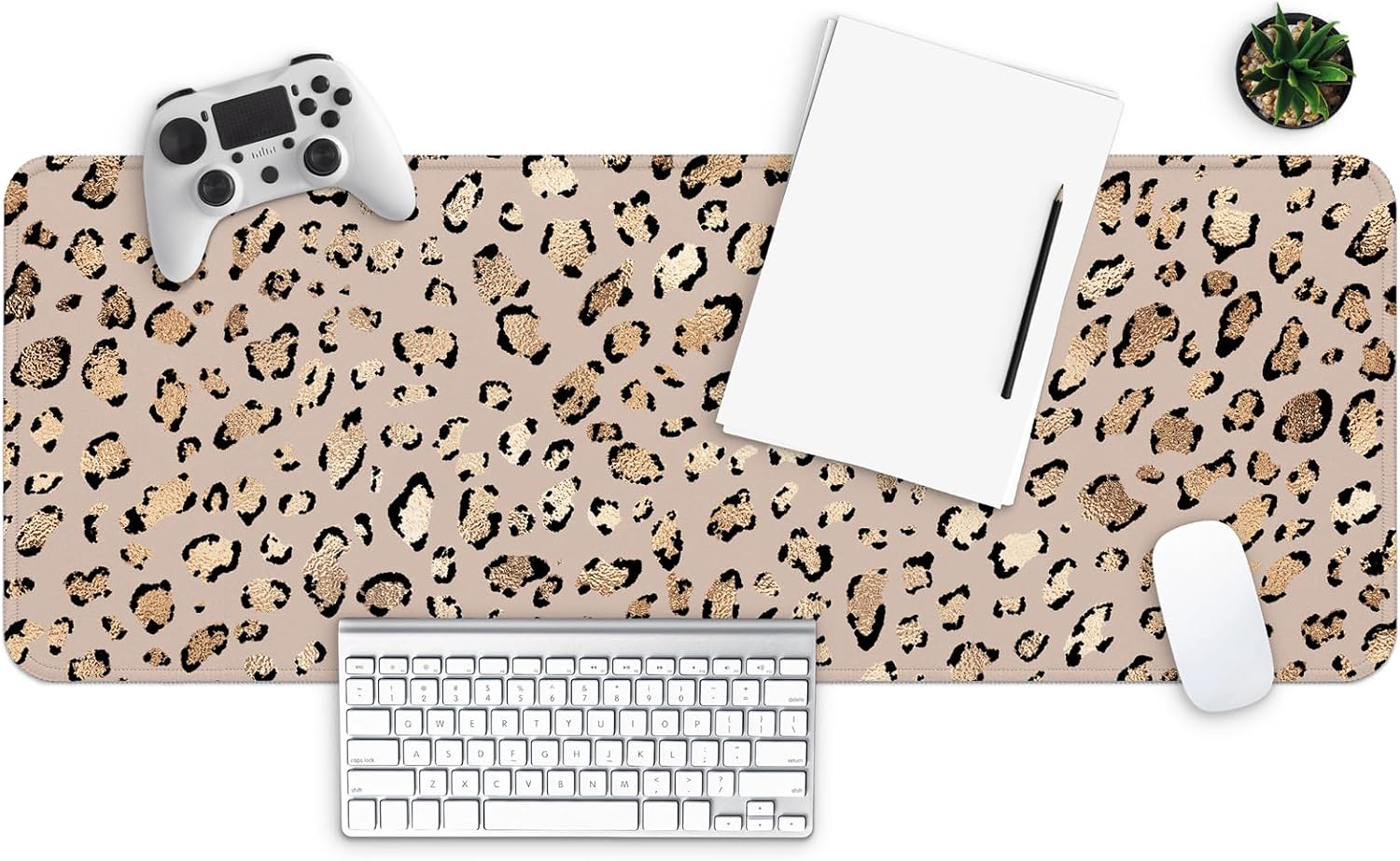 MAY FLOWER Gaming Mouse pad, Large Laptop Mousepad, Full Keyboard Mat, Long Computer Mouse Mat for Home and Office, Anti-Slip Rubber Base, 31.5 x 11.8 Inches (Leopard Print)