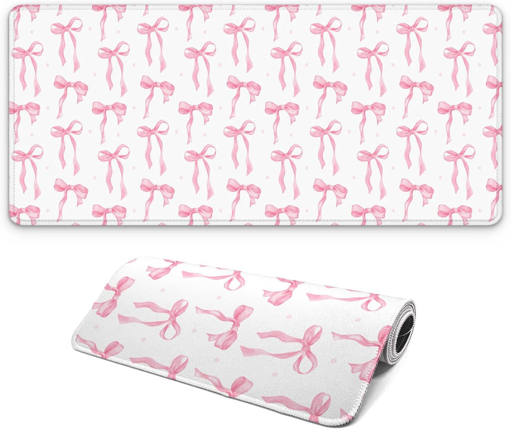 Large Computer Mouse Pad with Non-Slip Base for Desktop, Cute Gaming Mouse Mat with Stitched Edges, Long Extended Anime Mousepad for Laptop, 31.5 x 11.8 inches (Cute Ribbon Bow)