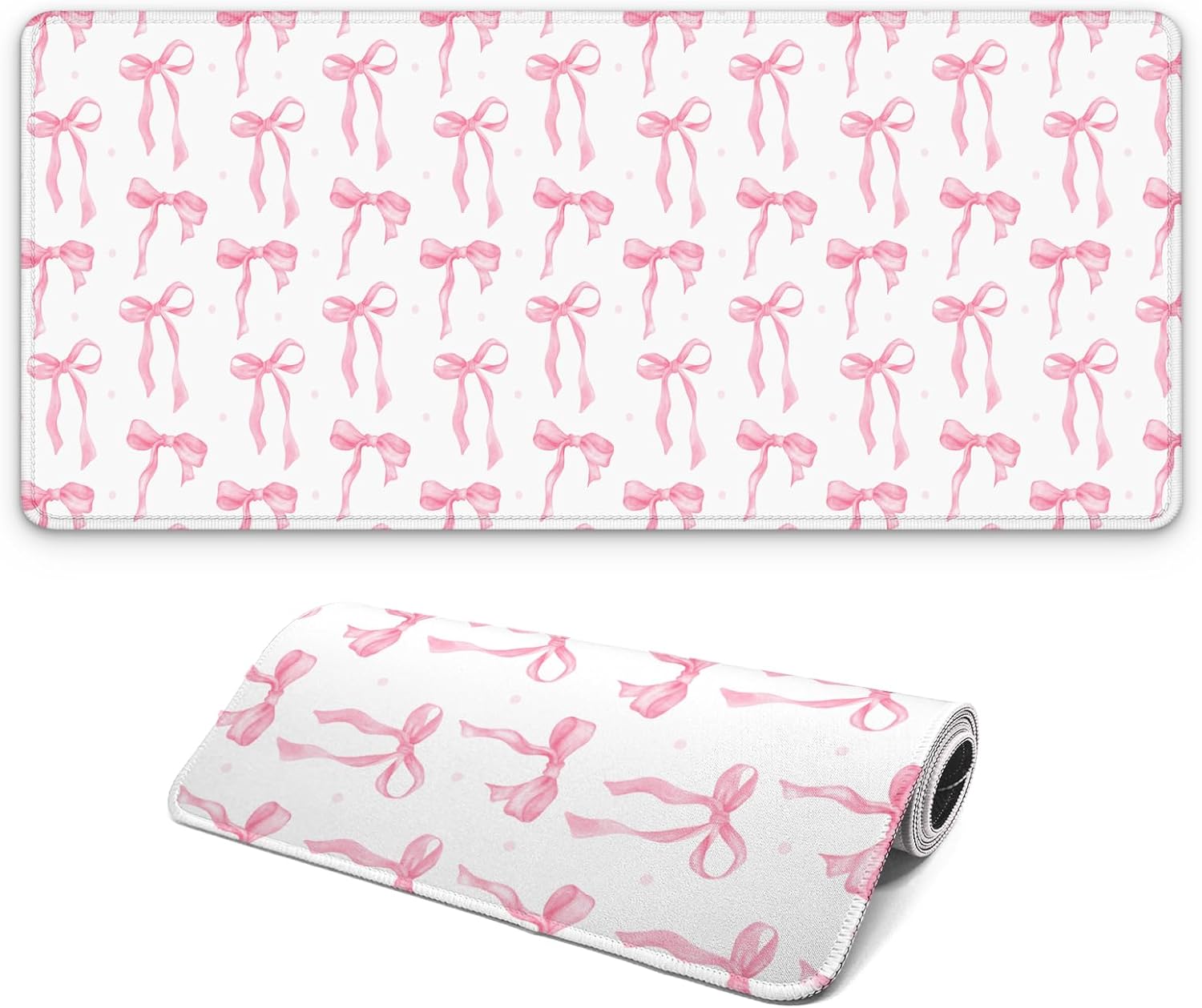 Large Computer Mouse Pad with Non-Slip Base for Desktop, Cute Gaming Mouse Mat with Stitched Edges, Long Extended Anime Mousepad for Laptop, 31.5 x 11.8 inches (Cute Ribbon Bow)