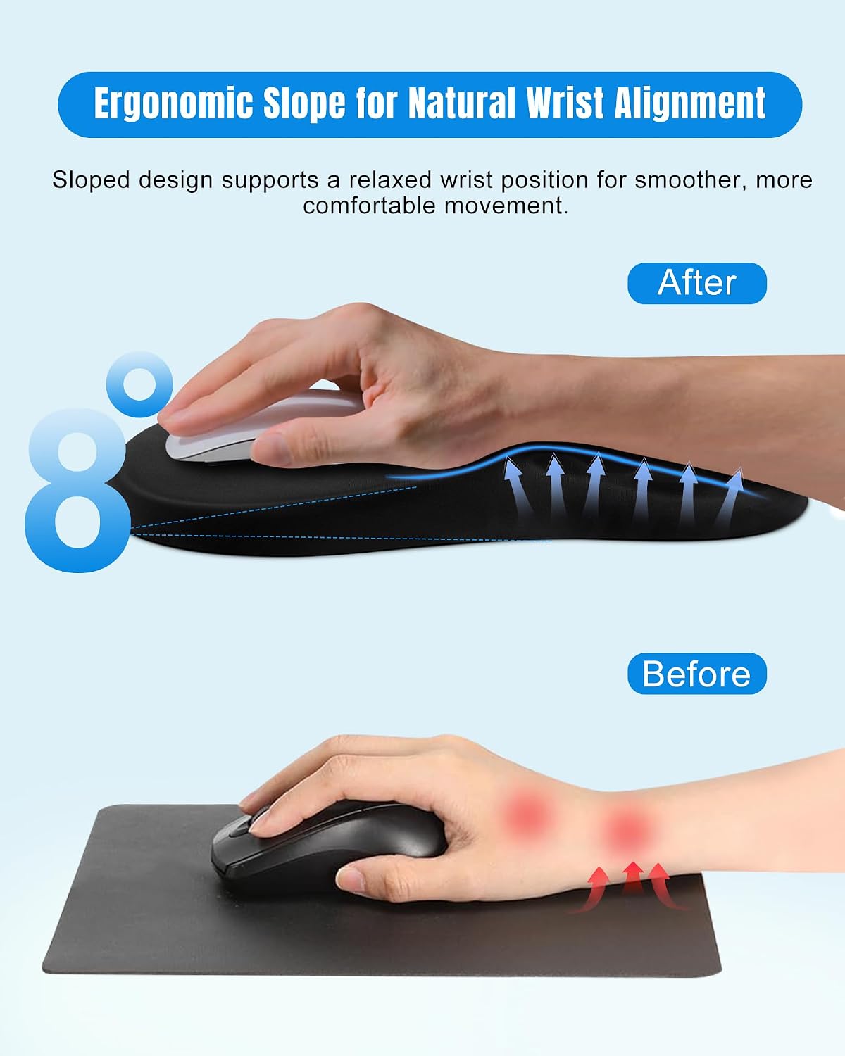 Ergonomic Mouse Pad with Sloped Memory Foam Wrist Rest (Black)