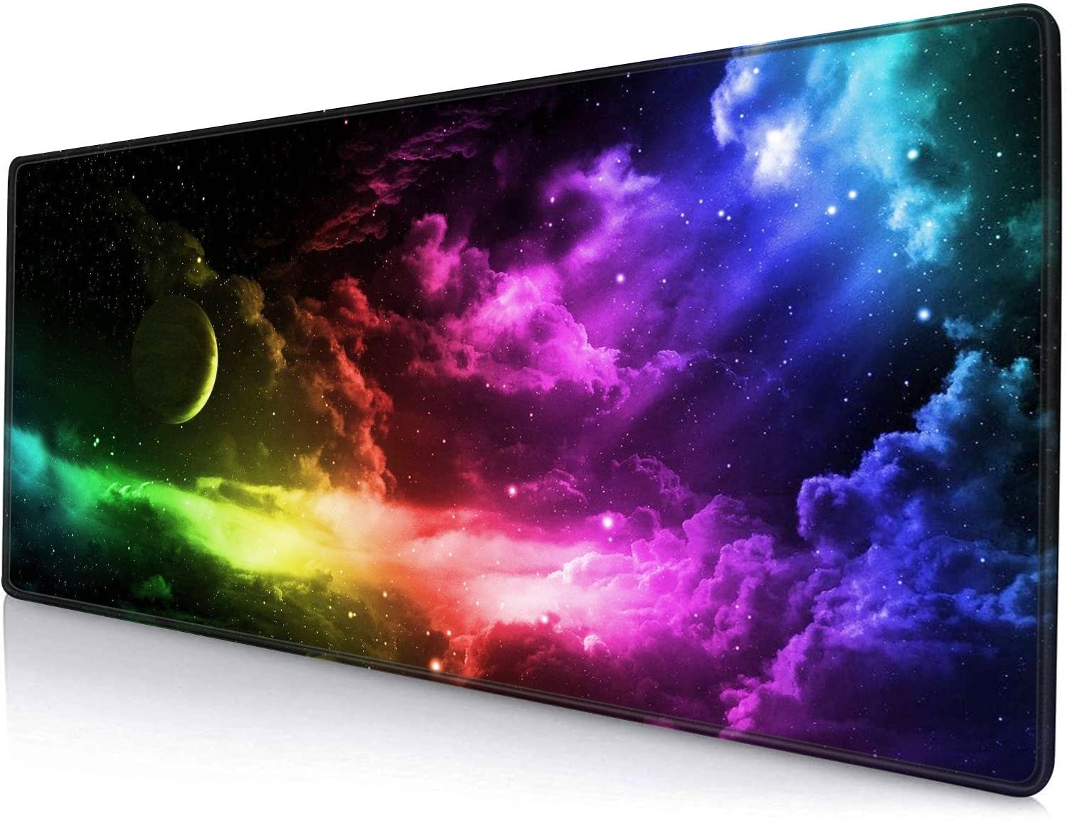 Large Gaming Mouse Pad with Stitched Edges, Galaxy Desk Mat, Extended XL Keyboard Pad, Non-Slip Rubber Base Desk Pad for Keyboard and Mouse, 31.5X11.8 inch