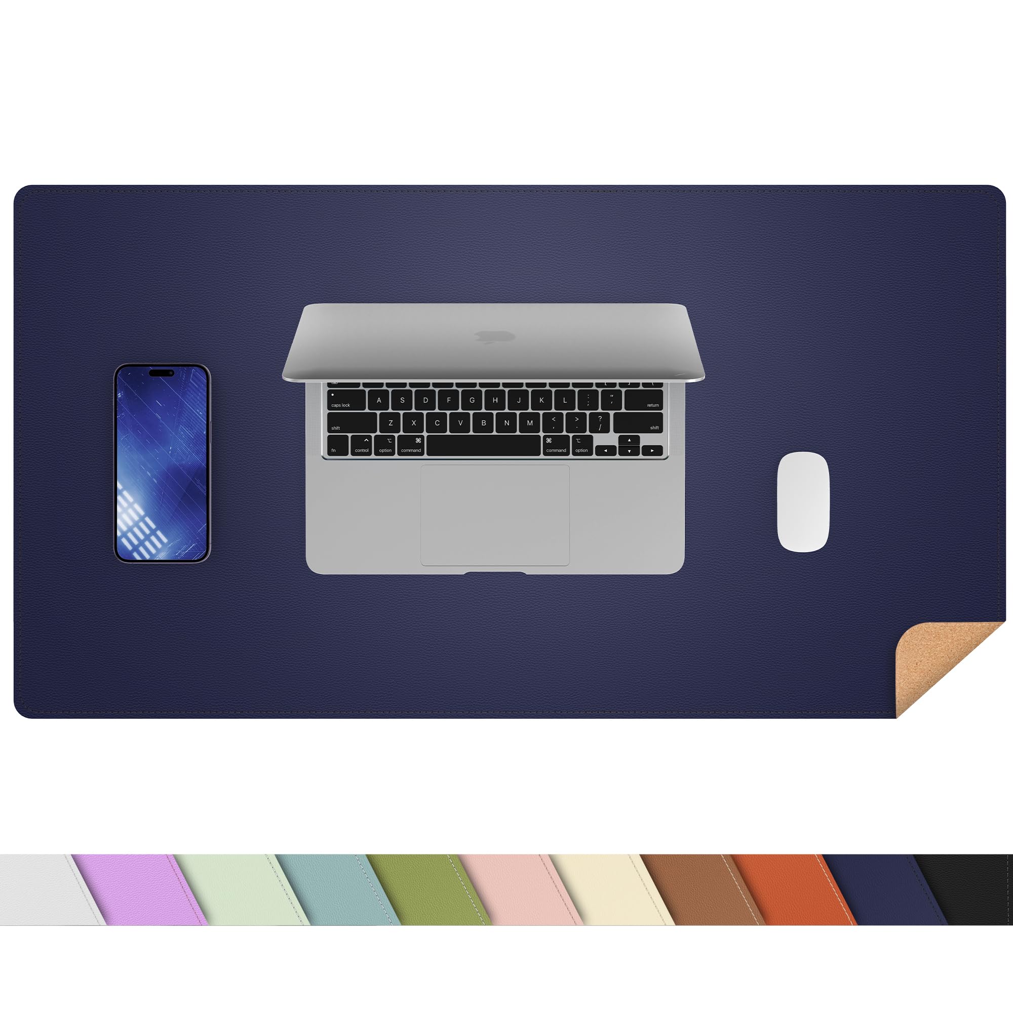 AFIING Desk Mat 35.4" x 17", Cork & PU Leather Desk Pad, Black