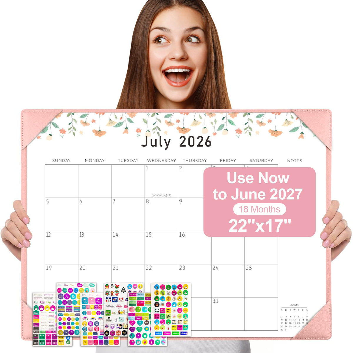 Desk Calendar 2026-2027 with Desktop Mat,22x17'' Large Desktop Pad Calendar