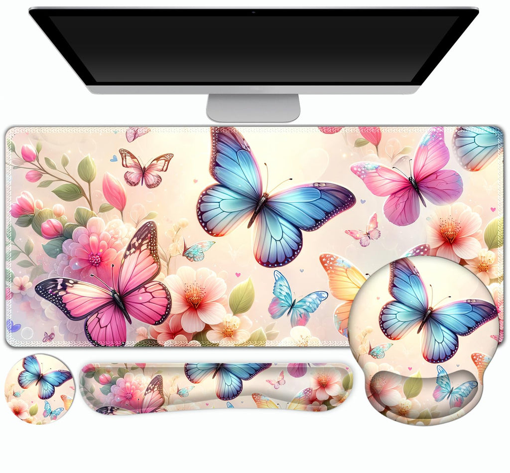 Gaming Mouse Pad Large Desk Mat, Cute Purple Marble Rose Desk Pad Protector