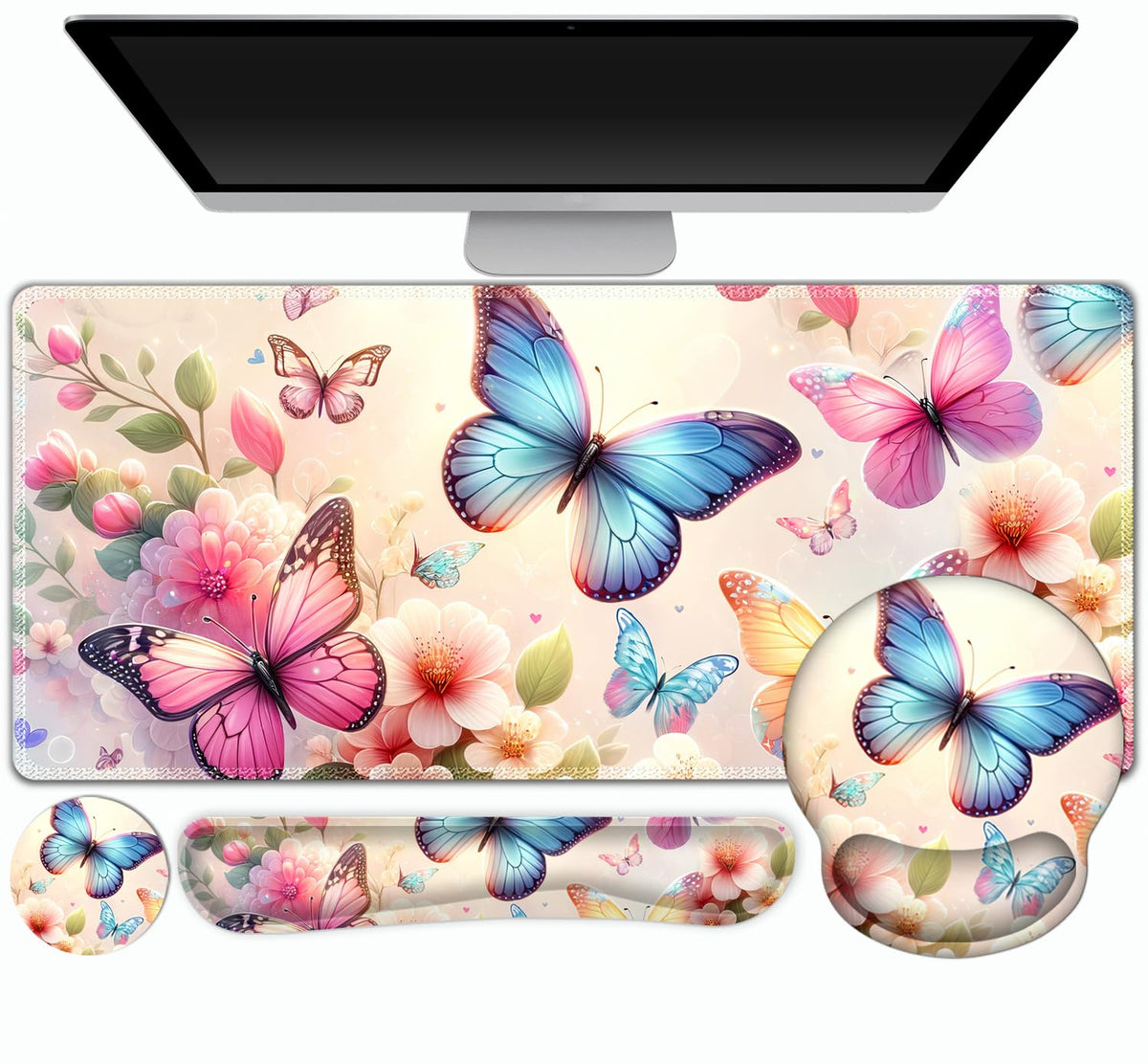 Gaming Mouse Pad Large Desk Mat, Cute Purple Marble Rose Desk Pad Protector