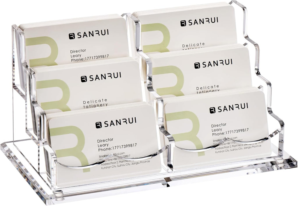 SANRUI Clear Acrylic Desk Business Card Holder, 6 Horizontal Slots