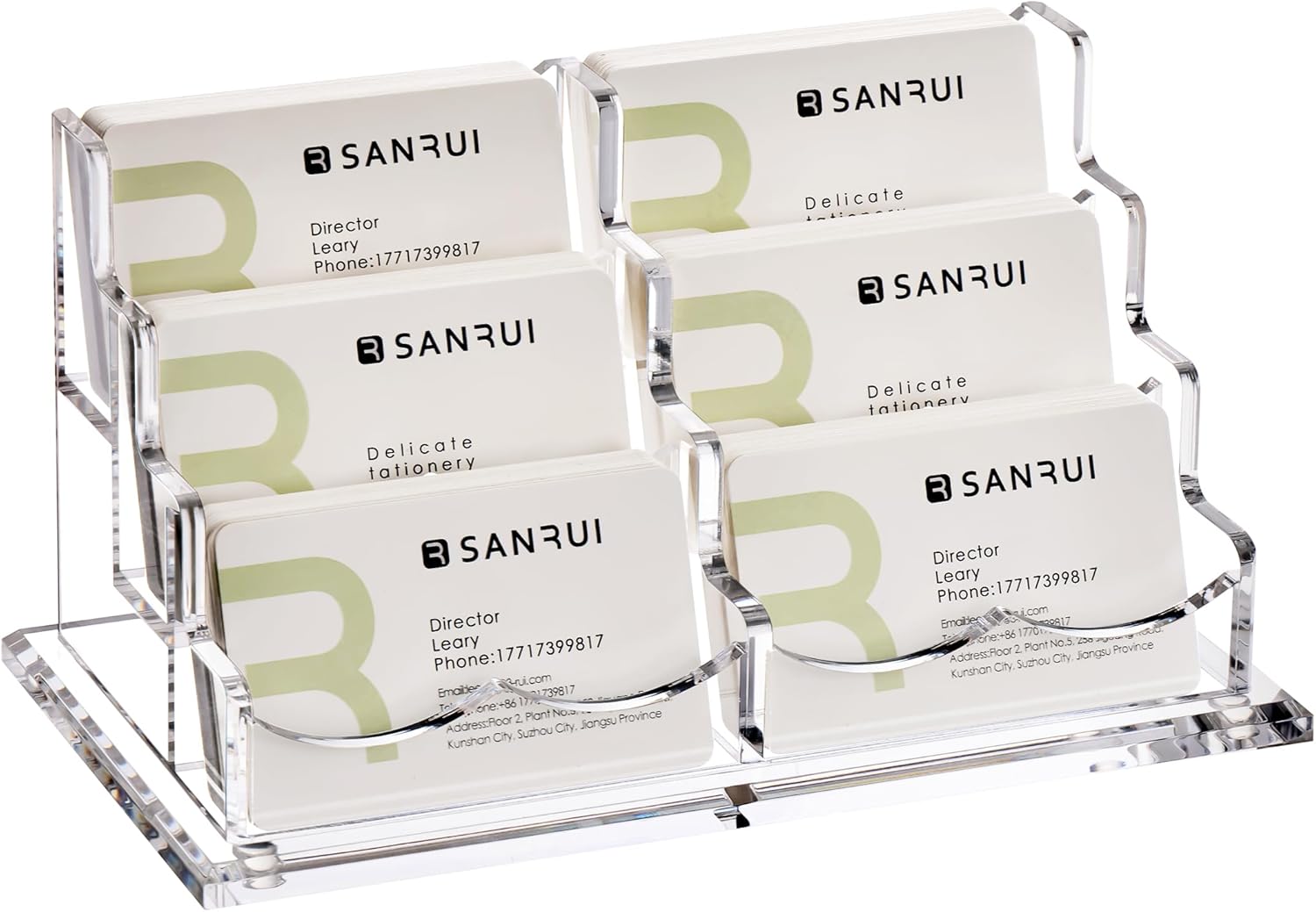 SANRUI Clear Acrylic Desk Business Card Holder, 6 Horizontal Slots