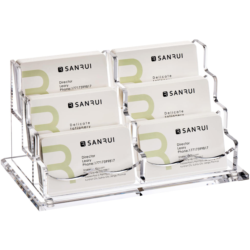 SANRUI Clear Acrylic Desk Business Card Holder, 6 Horizontal Slots