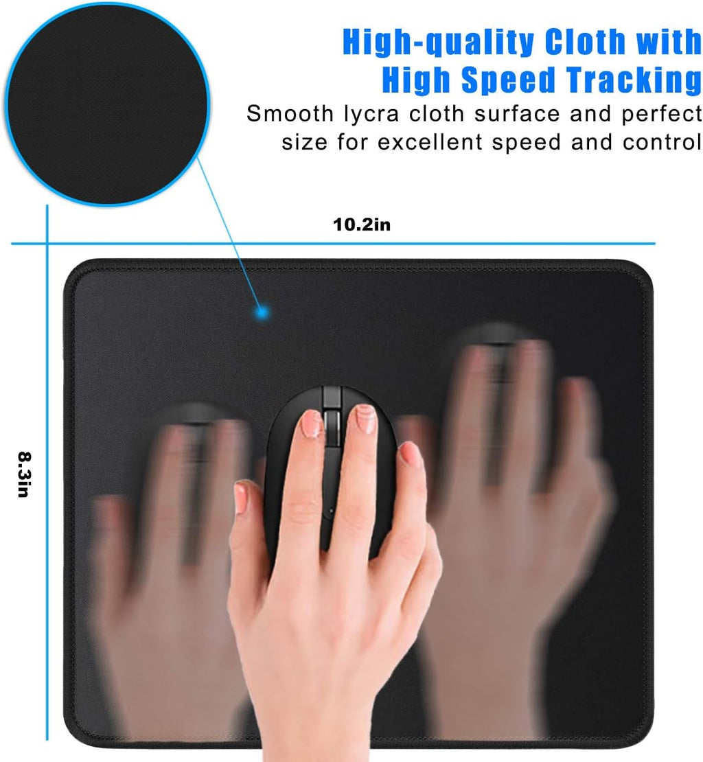 JIKIOU Mouse Pad with Stitched Edge, Perfect Size-10.2x8.3in Black