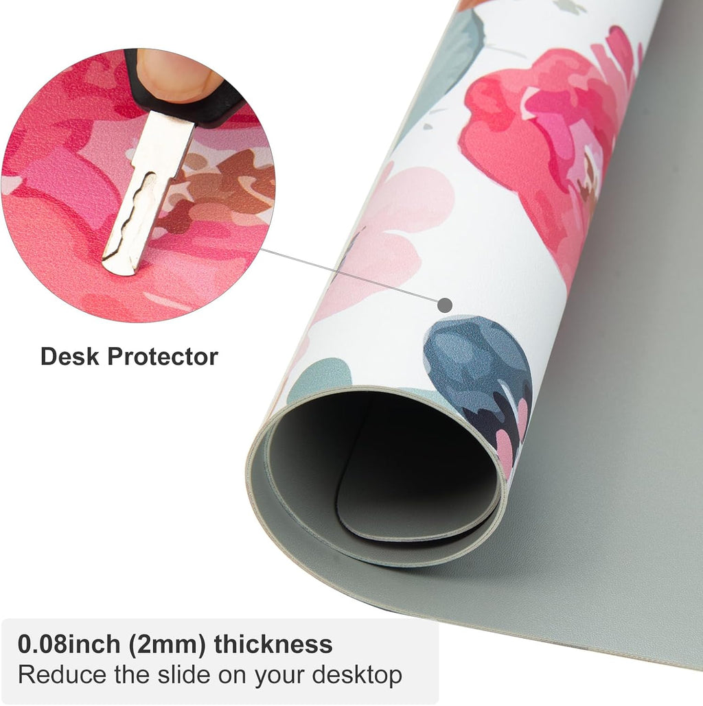 QIYI PU Leather Large Mouse Pad, Waterproof Desk Mat, 31.5" x 15.7", Peony