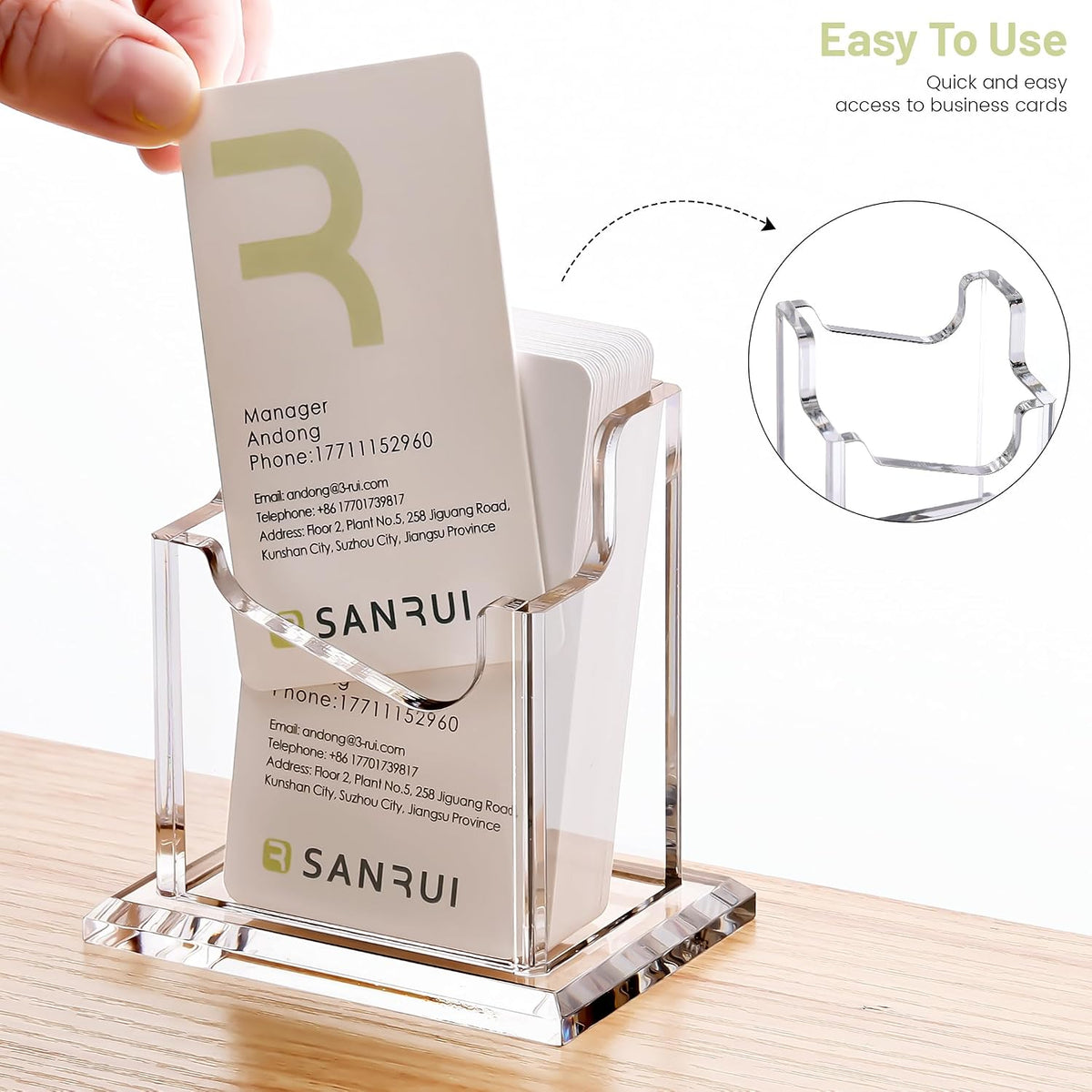 SANRUI Acrylic Business Card Holder for Desk, Clear Vertical Card Organizer