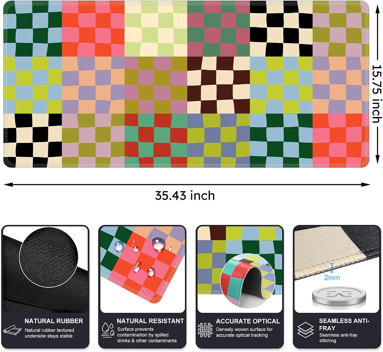 iCasso Desk Mat,Cute Desk Cover for Women,35.4x15.7in,Checkered