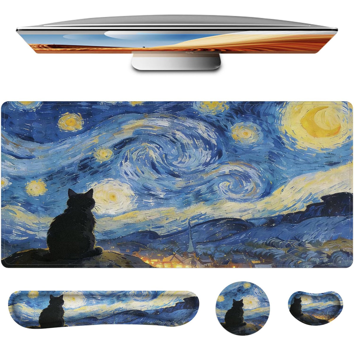 Keyboard Mouse Pad Set,Large Gaming Mouse Pad+Keyboard Wrist Rest+Wrist Rest+Coaster,Computer Desk pad Set Wrist Support for Office Desktop Laptop. (35.4" x 15.7") Extended Desk Mat (Floral)