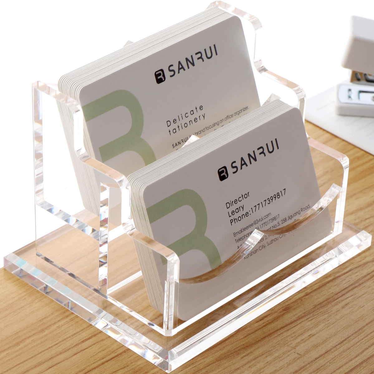 SANRUI Clear Acrylic Desk Business Card Holder, 6 Horizontal Slots